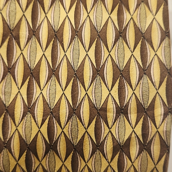 ARTHUR PAYNE mod geometric tie gold+brown silk abstract diamond print necktie - Picture 1 of 5